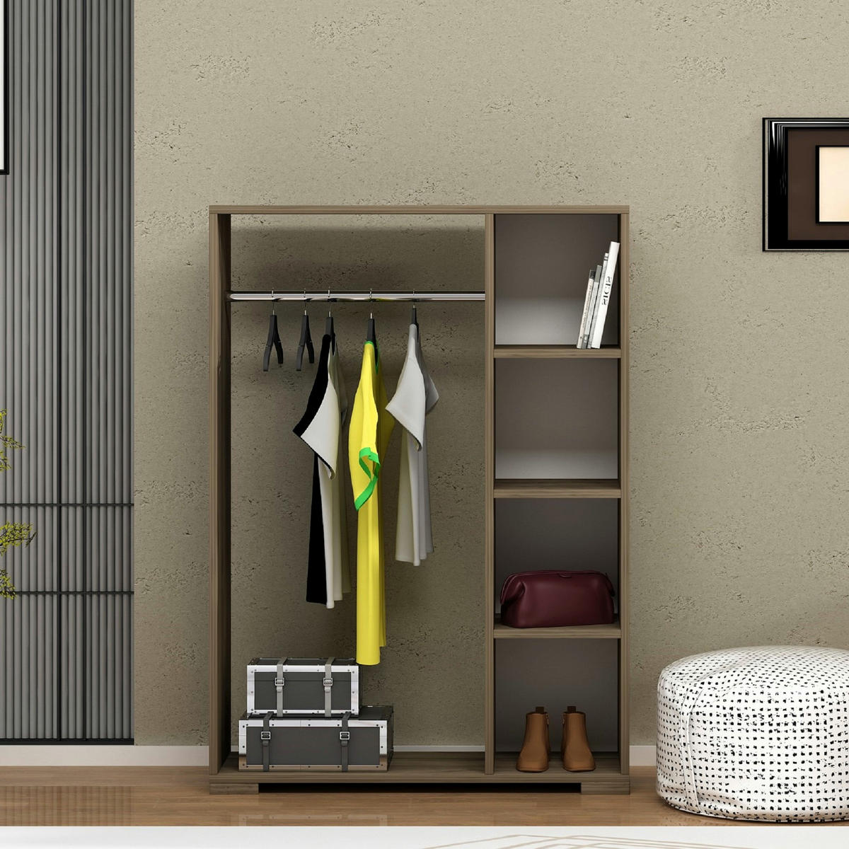 KLEIDERSCHRANK Nesbyen - Walnussfarben, Holzwerkstoff/Kunststoff (90/126/30cm) - [en.casa]