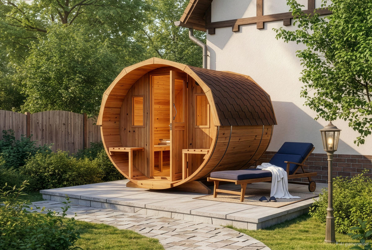 FASSSAUNA Holz Sam - Naturfarben, Holz (220/231/280cm) - FinnTherm