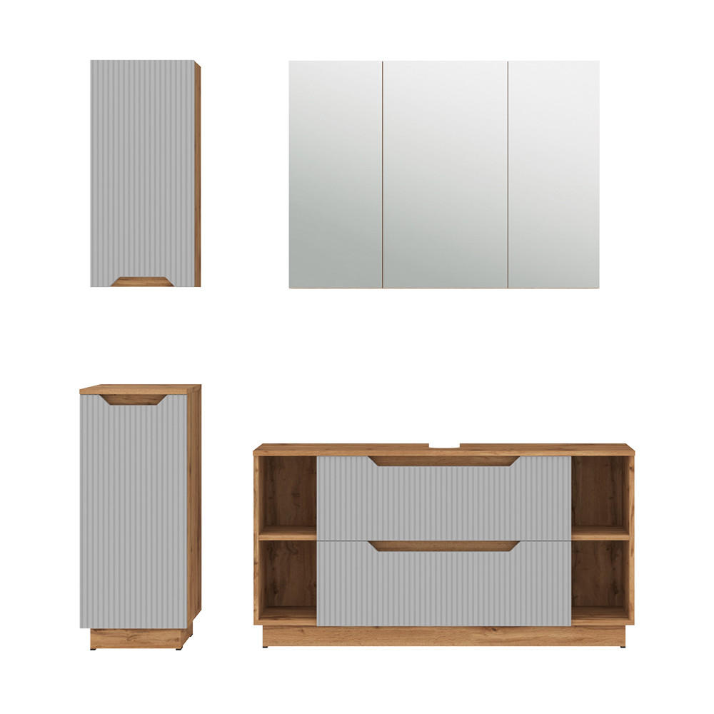 BADMÖBEL-SET Lotta Eiche/grau gestreift 4 Teile - Eichefarben/Grau, Holzwerkstoff (119.2/62.5/35cm) - Vicco