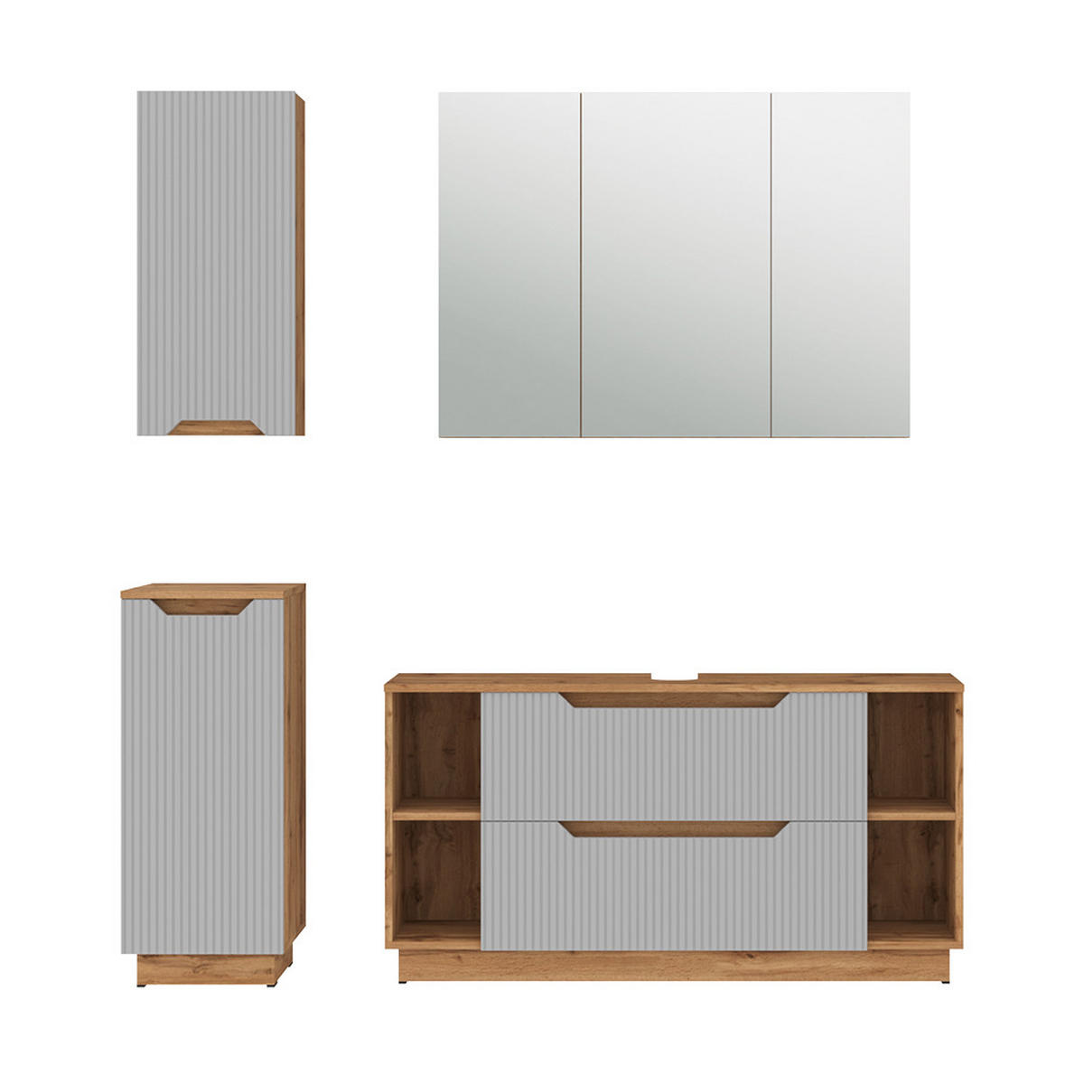 BADMÖBEL-SET Lotta Eiche/grau gestreift 4 Teile - Eichefarben/Grau, Holzwerkstoff (119.2/62.5/35cm) - Vicco