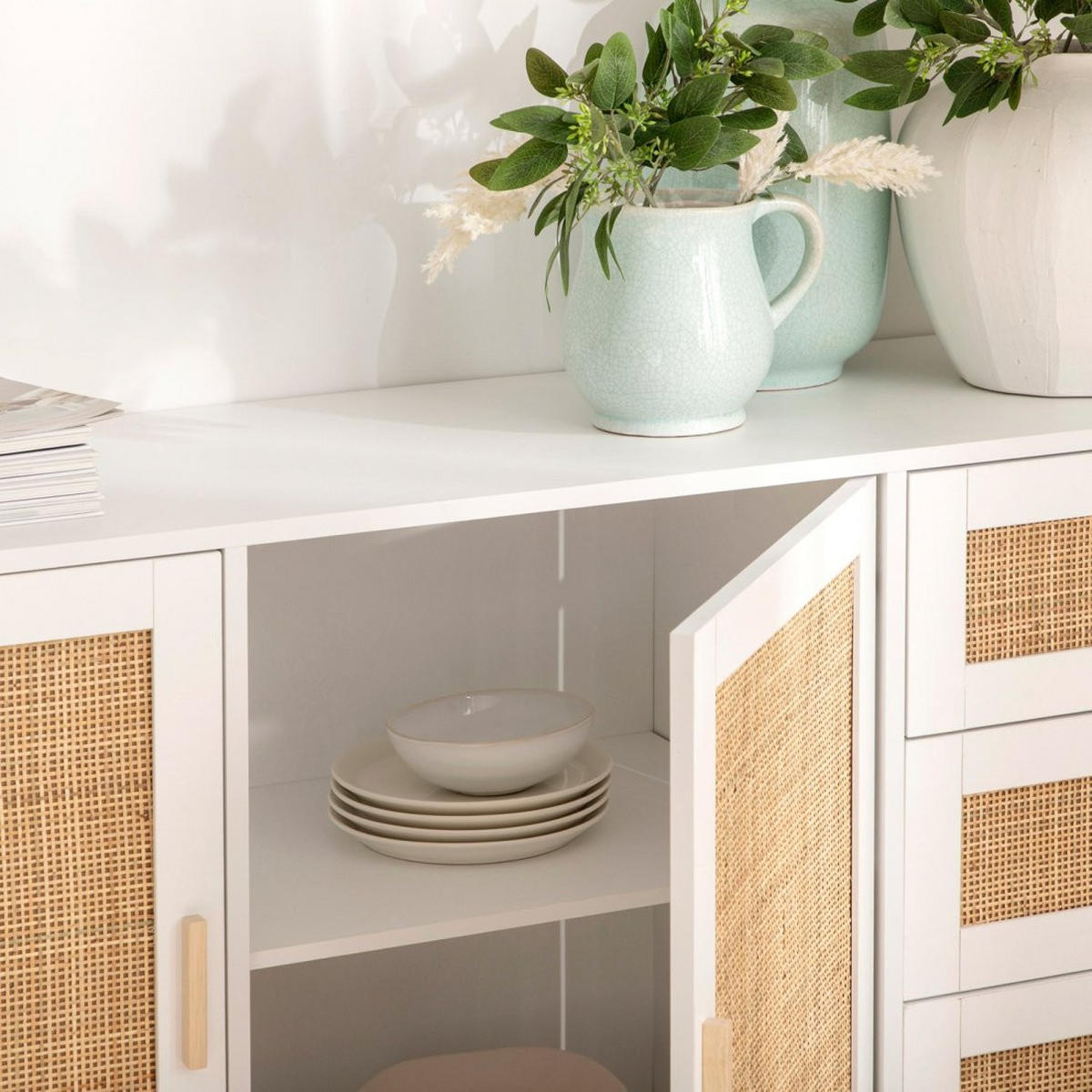 ANRICHTE NIEDRIGE Tahiti Weiß 148 cm x 79 cm - Weiß, Holzwerkstoff (148/79/40cm) - Klast Home