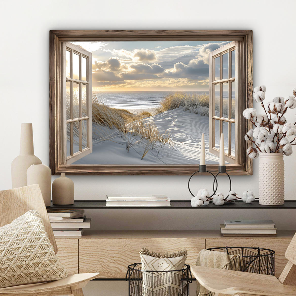 LEINWANDBILD Ausblick - Strand - Dünen - Meer - Natur Wandbilder 80x60 cm - Sandfarben, Textil (80/60cm) - MuchoWow