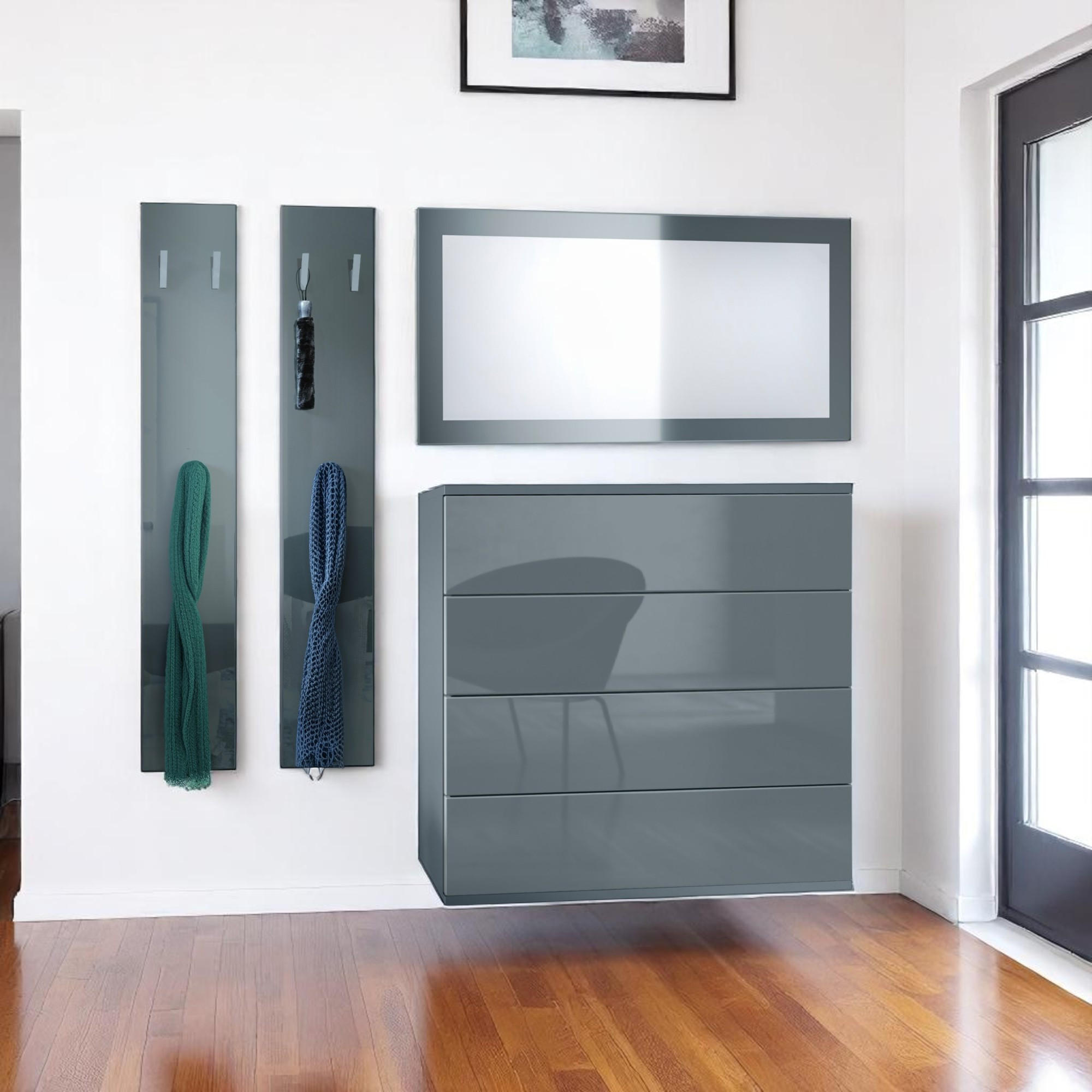 GARDEROBE Horizon Grau Hochglanz - Grau, Holzwerkstoff (142/146/35cm) - Vladon