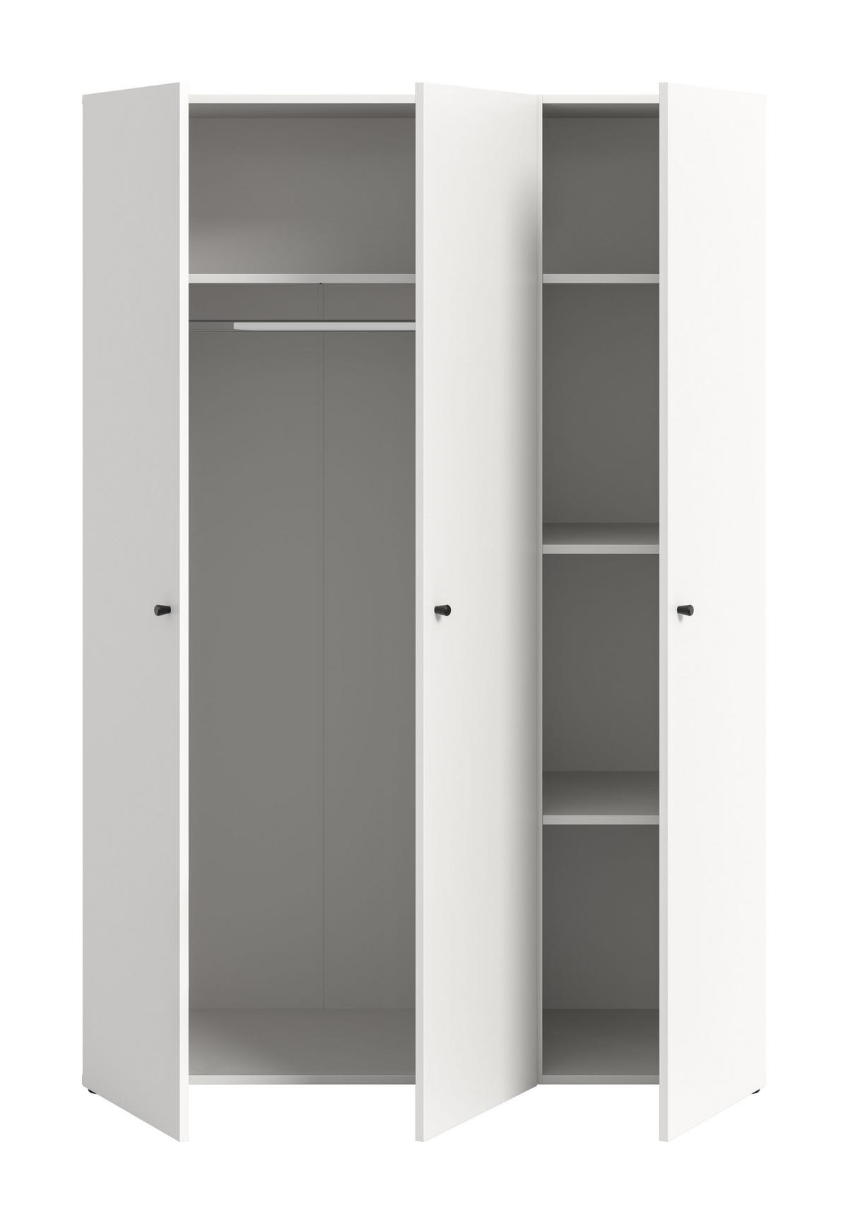 KLEIDERSCHRANK 3-türig DARWIN (B/H/T: ca. 120/176/51 cm) in Weiß/weiß - Weiß, Holzwerkstoff (120/176/51cm)