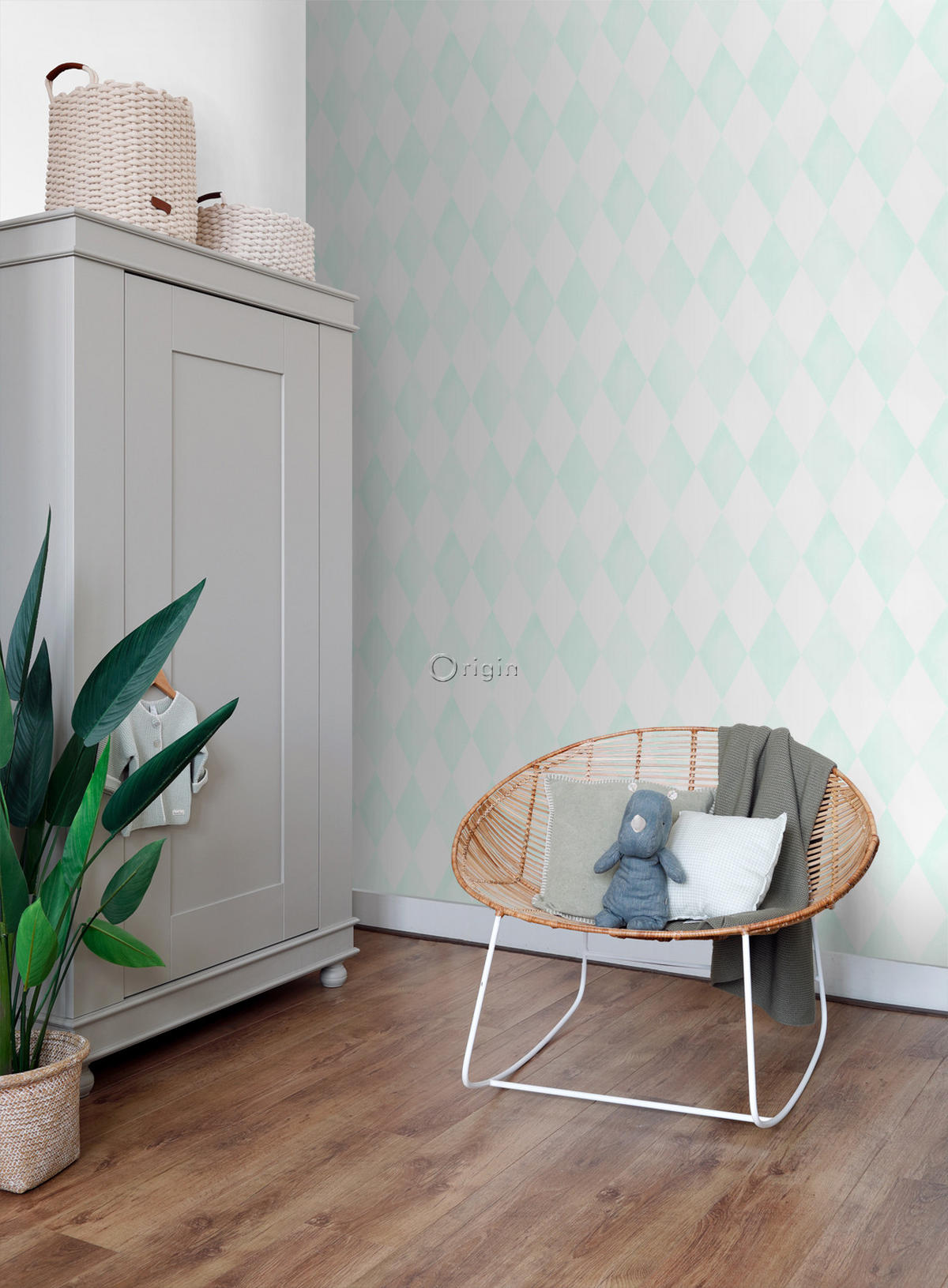 TAPETE Karomuster 53 cm x 10.05 m - Weiß, Papier (53/1000cm) - Origin Wallcoverings
