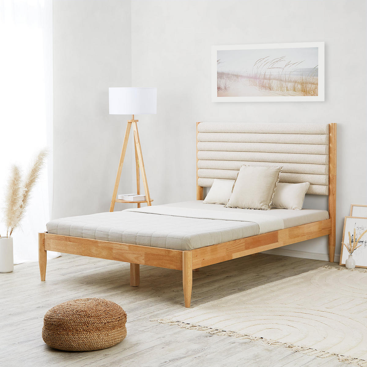 POLSTERBETT mit Matratze 140/200 cm in Beige - Naturfarben, Holz (140/200cm) - Homestyle4u