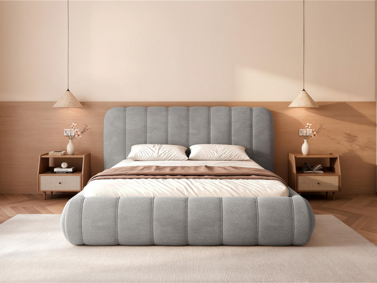 POLSTERBETT Gallo 140x200 cm Grau Chenille – (Doppelbett mit Bettkasten, Lattenrost, voluminöses Kopfteil) - Grau, Holz/Holzwerkstoff (140/200cm) - Ravio
