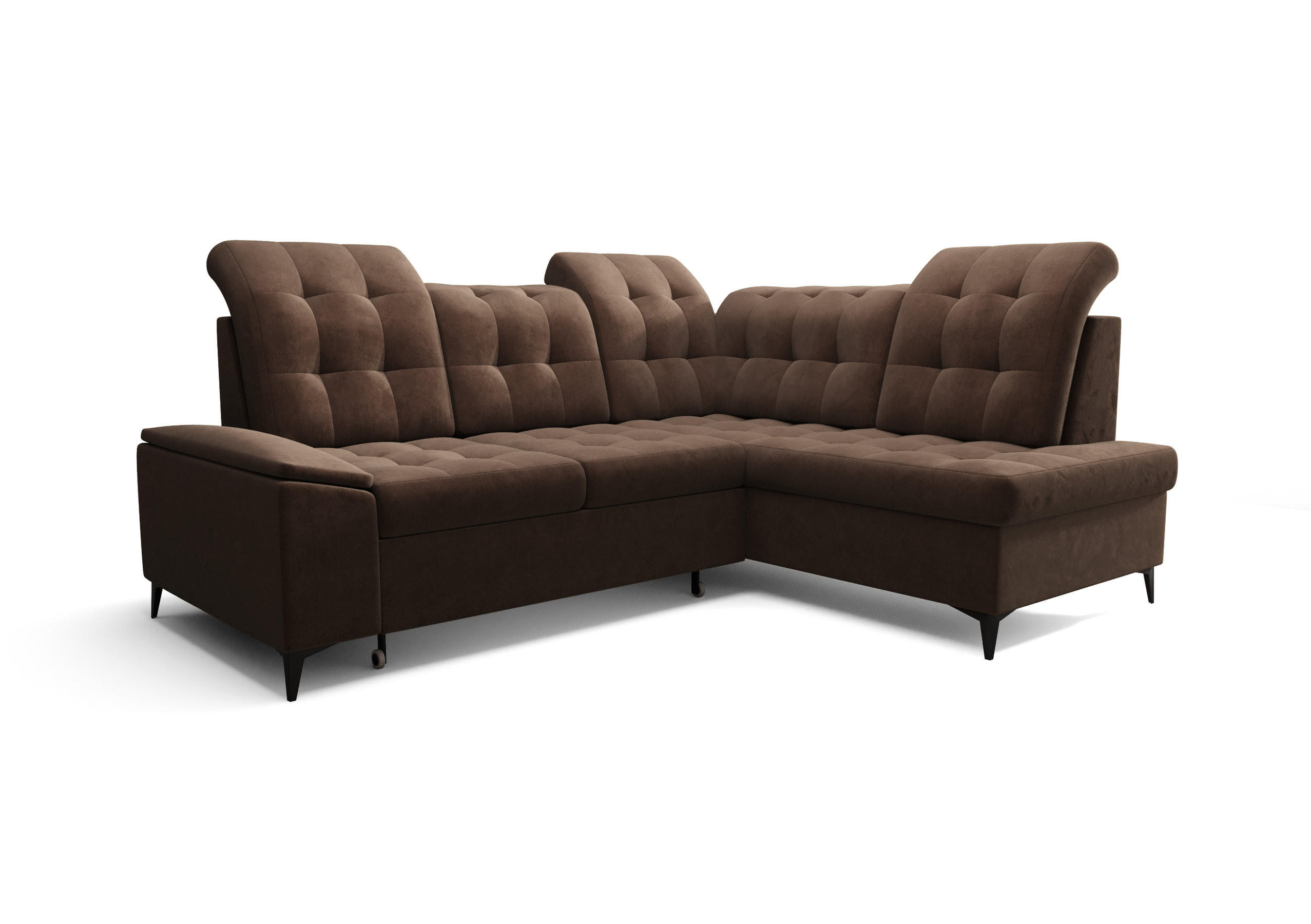 ECKSOFA KONGO RBN16, Eckcouch in L-Form mit Schlaffunktion, Farbe: Dunkelbraun, Velourstoff, Ottomane Rechts - Dunkelbraun, Textil (268/210cm) - O-Sofa