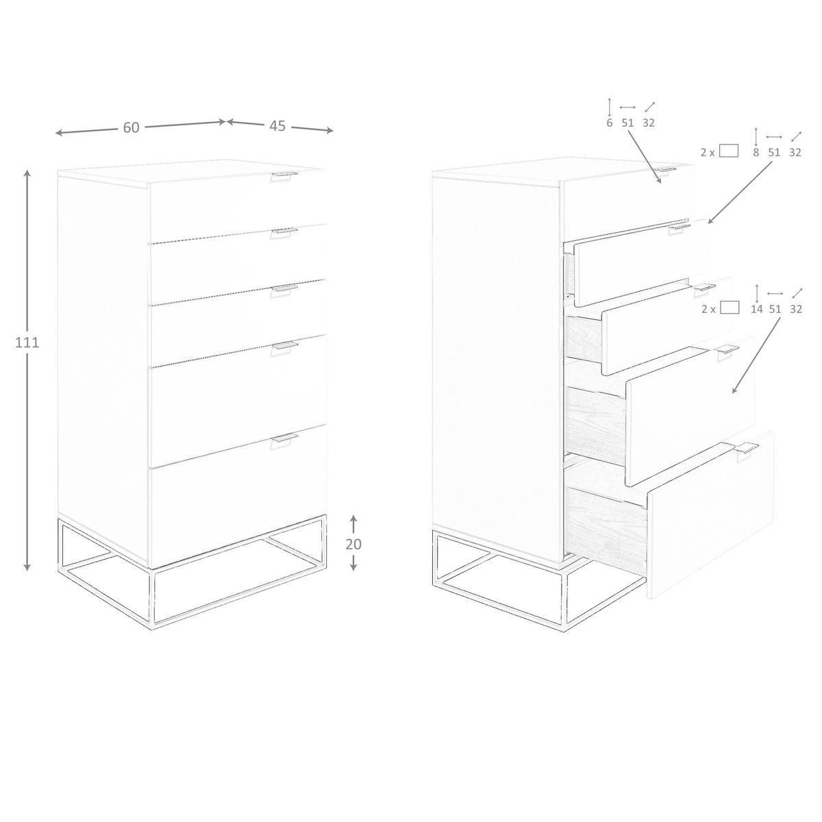 CHIFFONIER graues Holz und schwarzer Stahl 60/45/111 cm - Schwarz/Grau, Holz/Holzwerkstoff (60/111/45cm) - ANGEL CERDA