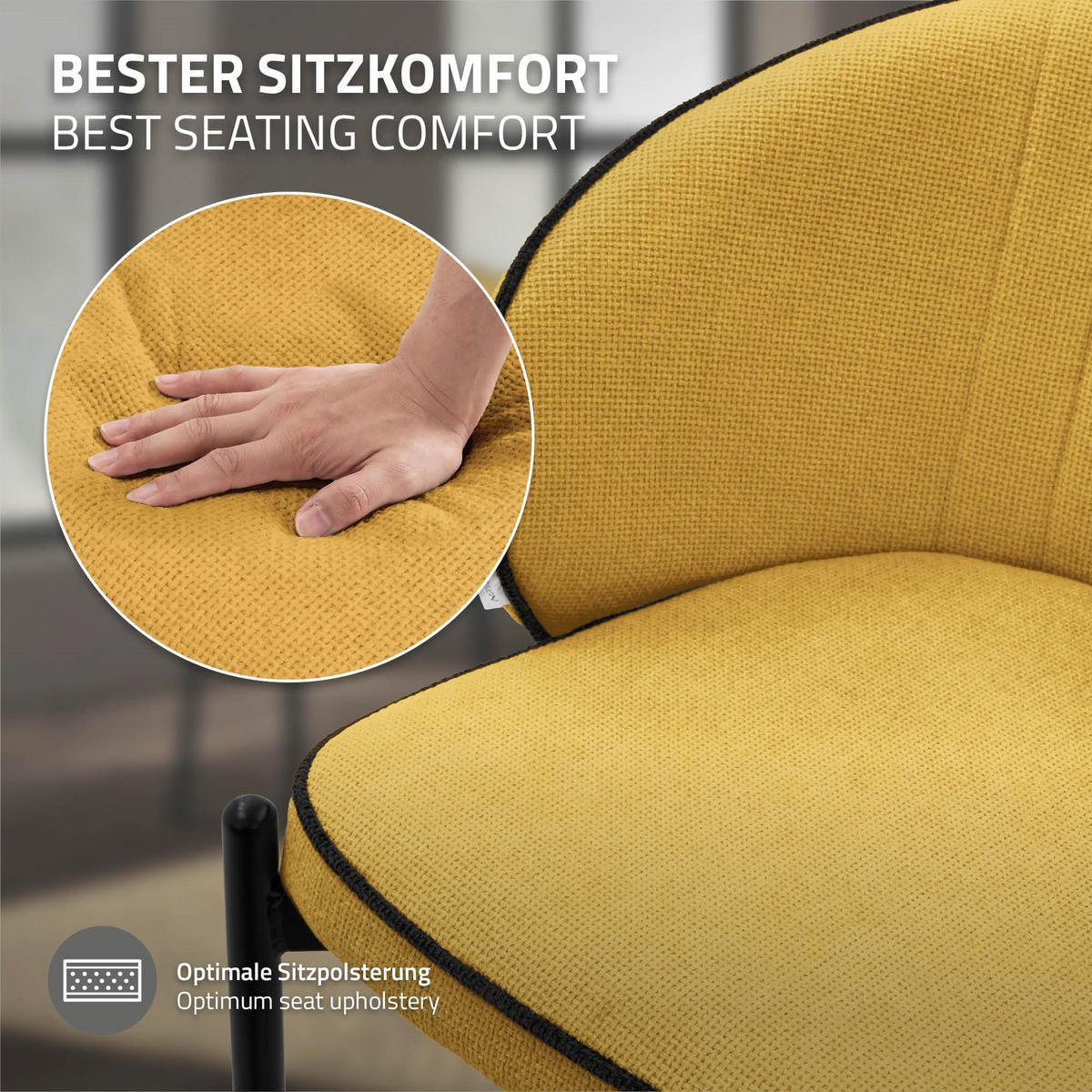 JÍDELNÍ ŽIDLE, sada 2 ks, hořčičná - černá/žlutá, kov/textil (60/75/59cm) - ML-DESIGN