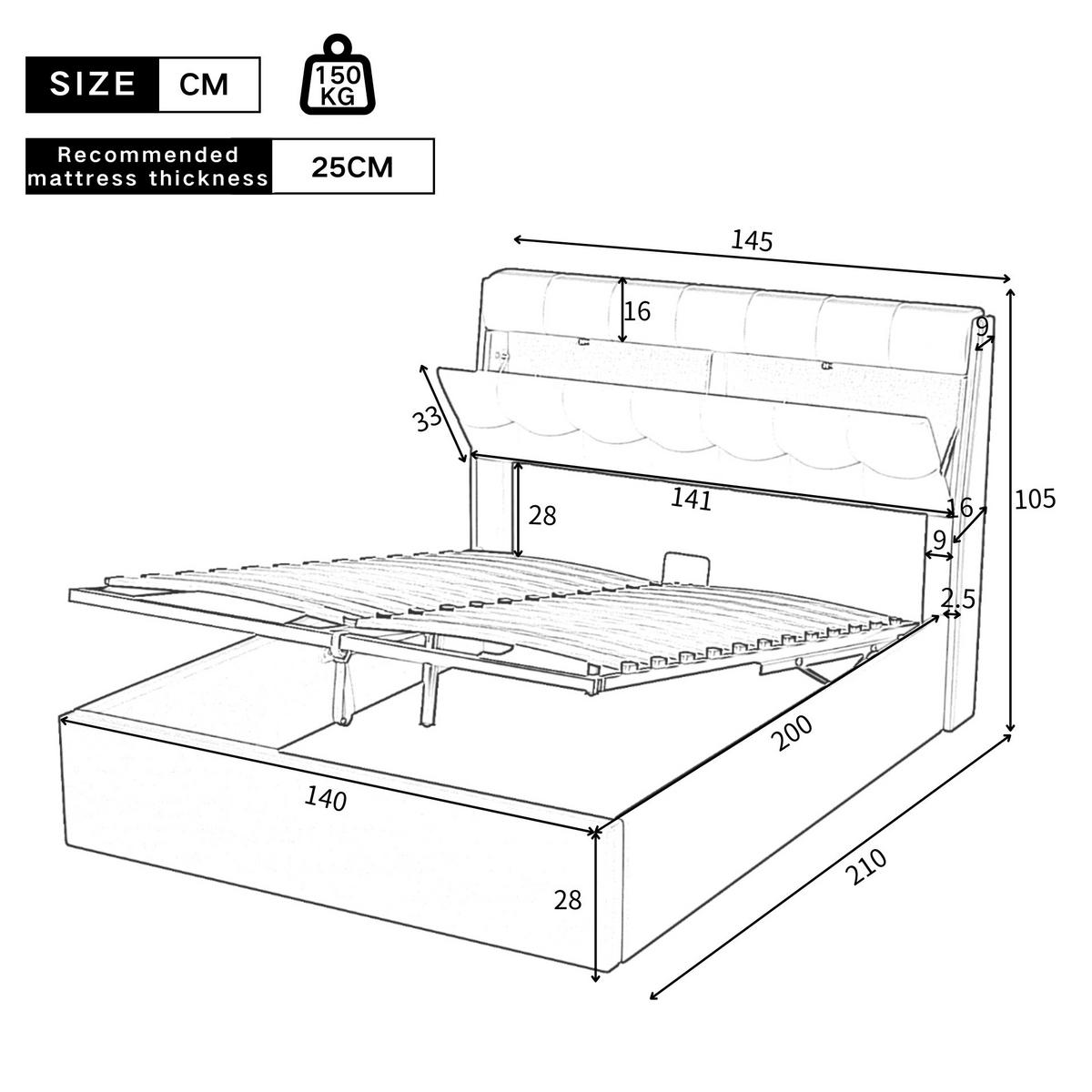 ČALOUNĚNÁ postel 140/200 cm bílá z PU s hydraulickým úložným prostorem - bílá, plast (140/200cm) - OKWISH