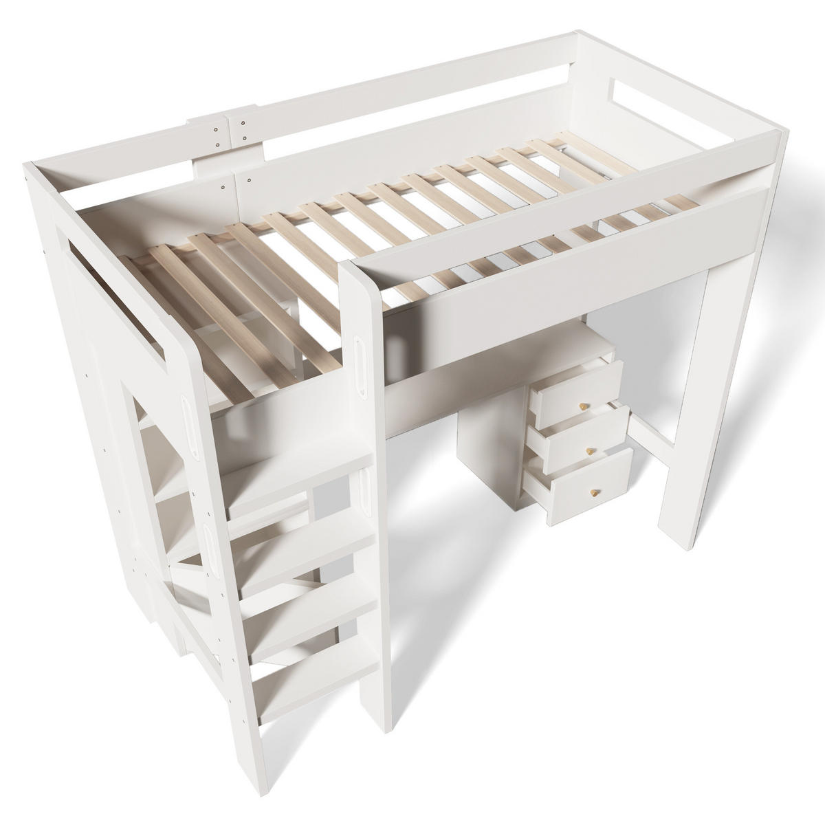HOCHBETT 90/200 cm in Weiß mit Schreibtisch, Stauraum und USB- und Type-C-Anschlüssen - Weiß, Holzwerkstoff (90/200cm) - Flora Grace