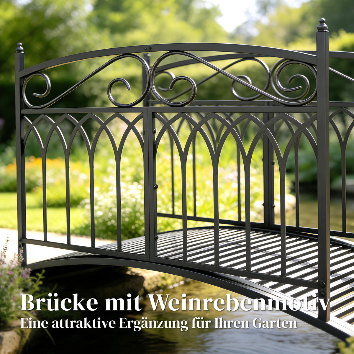 GARTENBRÜCKE Metall Schwarz - Schwarz, Metall (135.5/74/91cm) - Outsunny