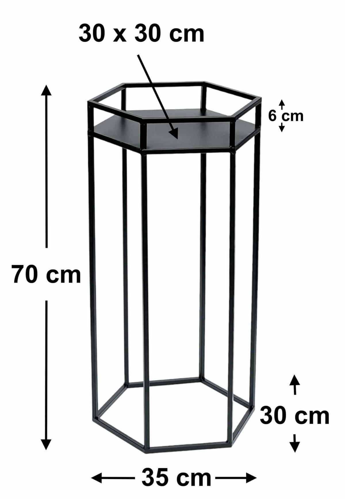 BLUMENHOCKER Metall Schwarz 6eck 70 cm - Schwarz, Metall (35/70/30cm) - DanDiBo