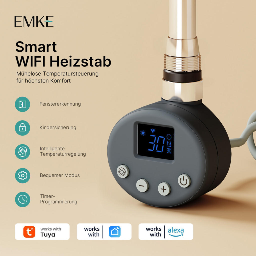 Thumbnail - Emke Heizstab, Anthrazit, Metall, 300 W, 7x39x6 cm, Freizeit, Heizen & Kühlen, Heizstrahler