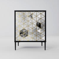 SIDEBOARD ASHEN ARIA, Schwarz, 57,5x42x72,5 cm, Schwarze Metallfüße - Multicolor/Schwarz, Holzwerkstoff/Metall (57.5/72.5/42cm) - SpaceRebels