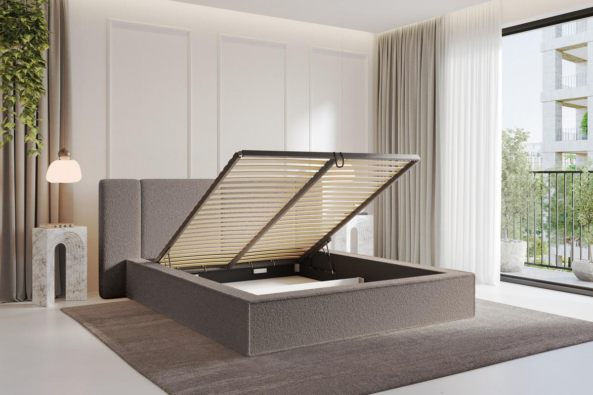 POLSTERBETT mit Bettkasten und Lattenrost, Bett mit Matratze H3/H4 - RIVO 120x200 Braun - Braun, Holzwerkstoff/Textil (120/200cm) - ALTDECOR