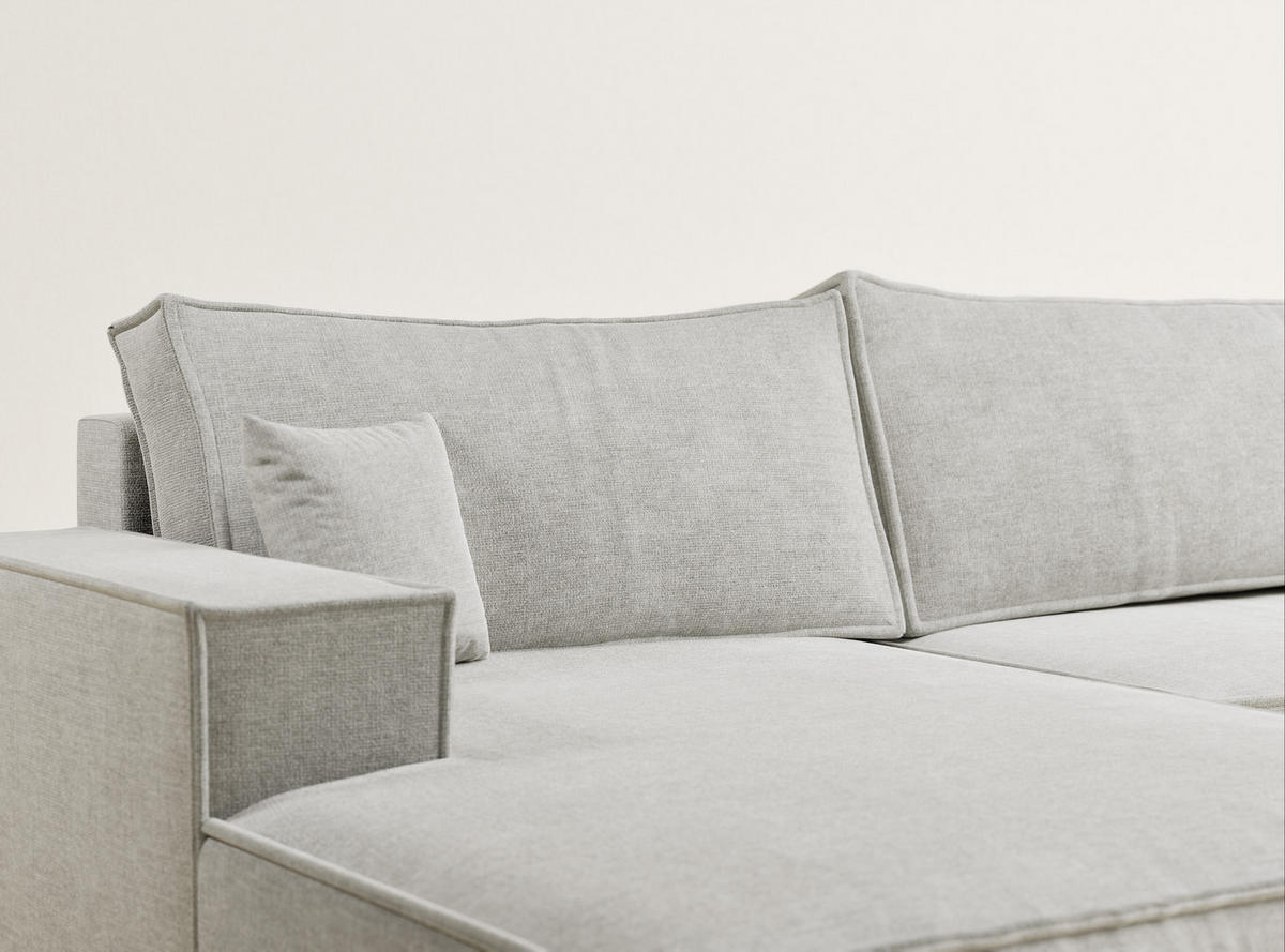WOHNLANDSCHAFT Kyoto Grau Chenille-Stoff - Schwarz/Grau, Holz/Holzwerkstoff (398/70/148cm) - Maison de Reve