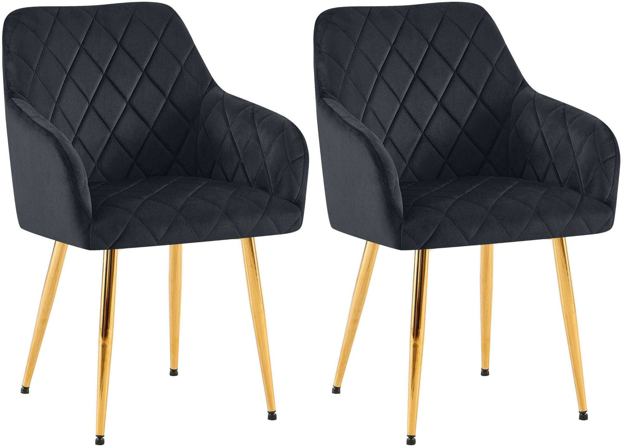 ARMLEHNENSTUHL 2er Set Samt Schwarz - Goldfarben/Schwarz, Textil (53/83/61cm) - CLP