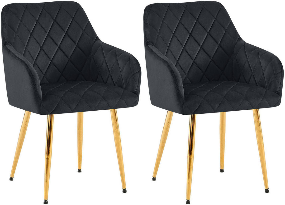 ARMLEHNENSTUHL 2er Set Samt Schwarz - Goldfarben/Schwarz, Textil (53/83/61cm) - CLP