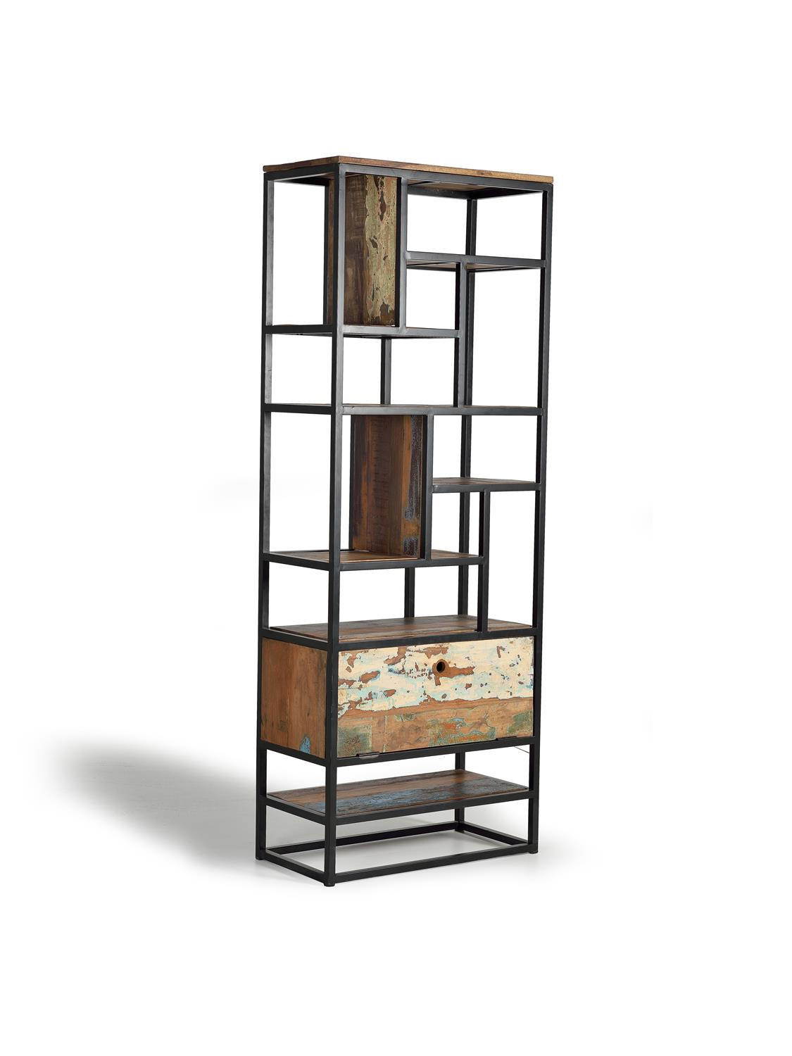 BÜCHERREGAL aus Metall und recyceltem Holz - Schwarz, Holz (80/212/40cm) - Giner y Colomer