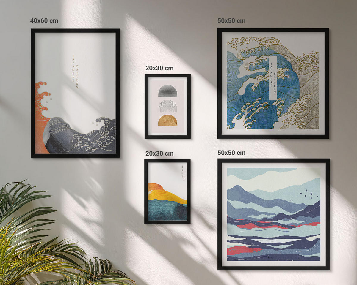 BILDER SET 5er Set - 50x50 cm & 20x30 cm & 40x60 cm Schwarzer Rahmen - Stilvolle moderne Blumen - Schwarz, Kunststoff (40/60cm) - TULUP