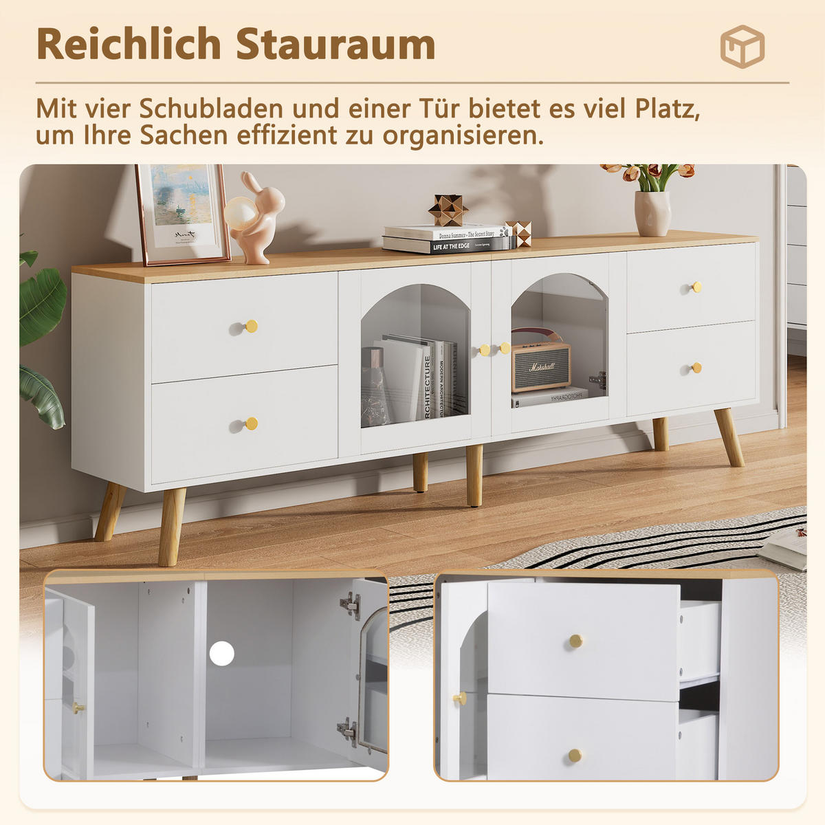 TV-SCHRANK White 40/160/63.5 cm - Weiß, Holz (160/63.5/40cm) - Urban Meuble