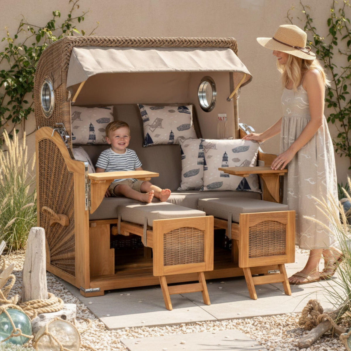 STRANDKORB XXL Düne Grande Teak Banana - Braun, Metall (142/170/95cm) - Mr. Deko