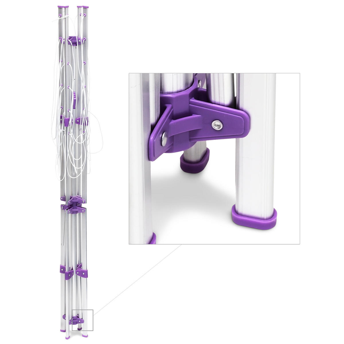 USCĂTOR Argintiu mov 19,2 m sfoară cu suport pliabil - argintiu, material plastic/metal (167/158/167cm) - Relaxdays