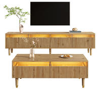 COUCHTISCH aus MDF 178x35x45 cm in Naturfarben mit LED-Beleuchtung & 2 Schubladen - Naturfarben, Holzwerkstoff (178/35/45cm) - Modfu