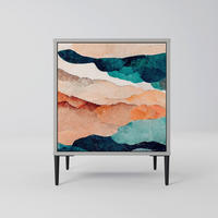 SIDEBOARD ABSTRACT LANDSCAPE, Grau, 57,5x42x72,5 cm, Schwarze Metallfüße - Multicolor/Schwarz, Holzwerkstoff/Metall (57.5/72.5/42cm) - SpaceRebels