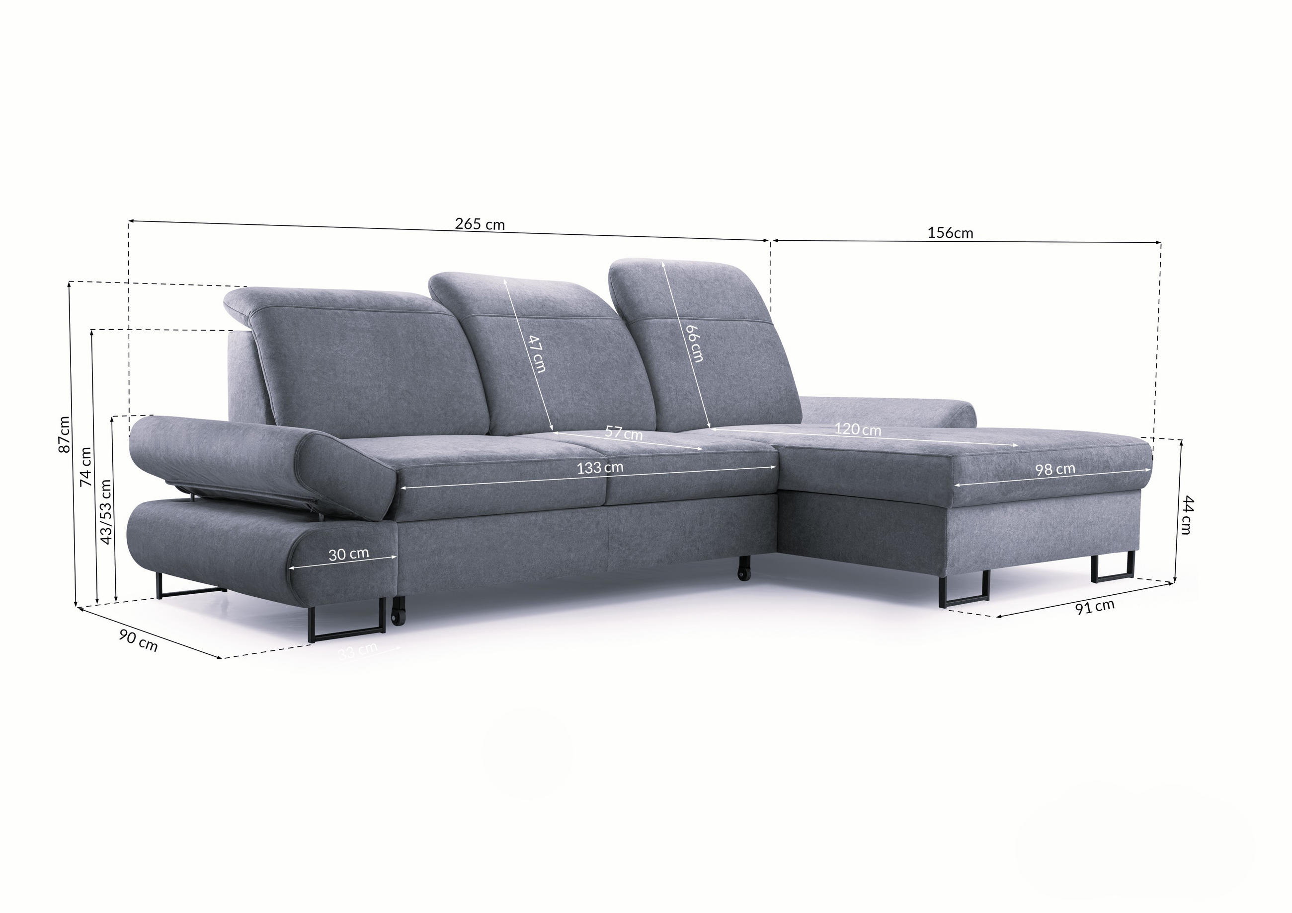 Thumbnail - Masseno Ecksofa, Blau, Holz, 4-Sitzer, L-Form,L-Form, 265x156 cm, Wohnzimmer, Sofas & Couches, Wohnlandschaften, Ecksofa...