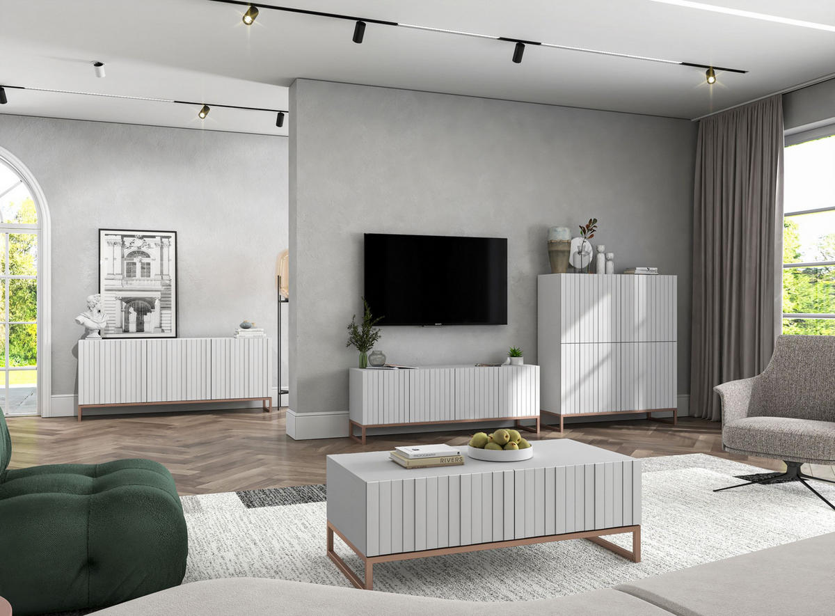 COUCHTISCH Elpis Weiß matt Glamour 110 cm - Weiß/Kupferfarben, Holzwerkstoff/Metall (54/110/39cm) - Meble Lindner
