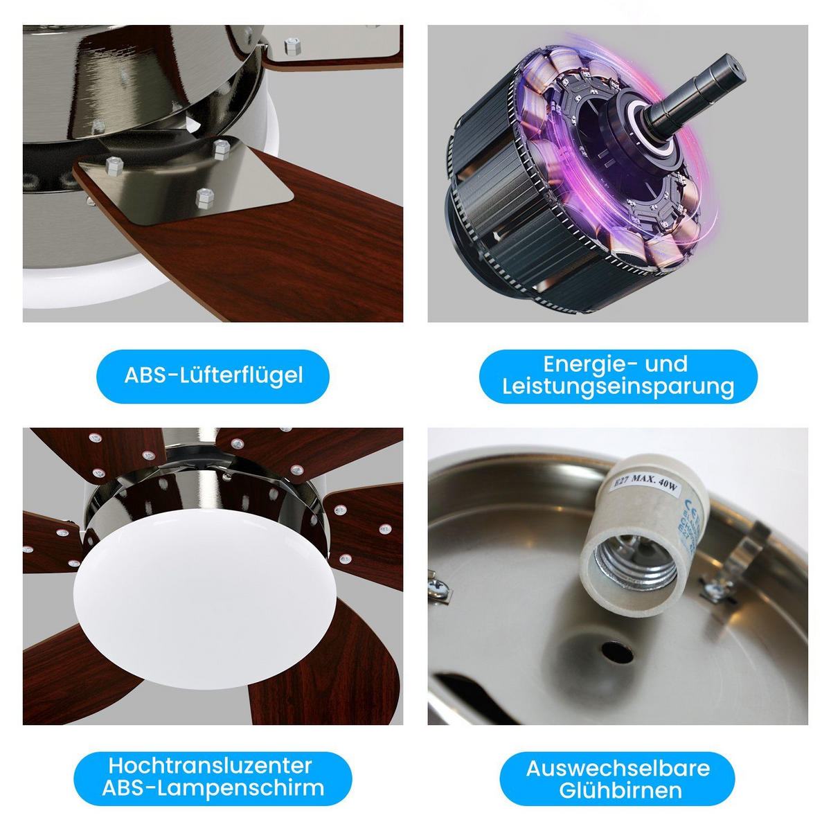 DECKENVENTILATOR Emmendingen II 75/75/43cm - Silberfarben, Metall (75/75/43cm) - Nettlife