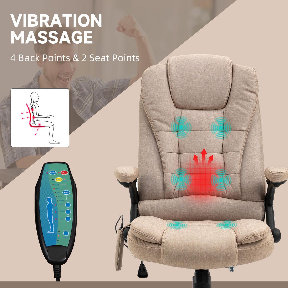 BÜROSTUHL mit Vibrationsmassage, Ergonomisch Schreibtischstuhl Höhenverstellbar - Schwarz/Braun, Kunststoff/Textil (74/116/67cm) - Vinsetto