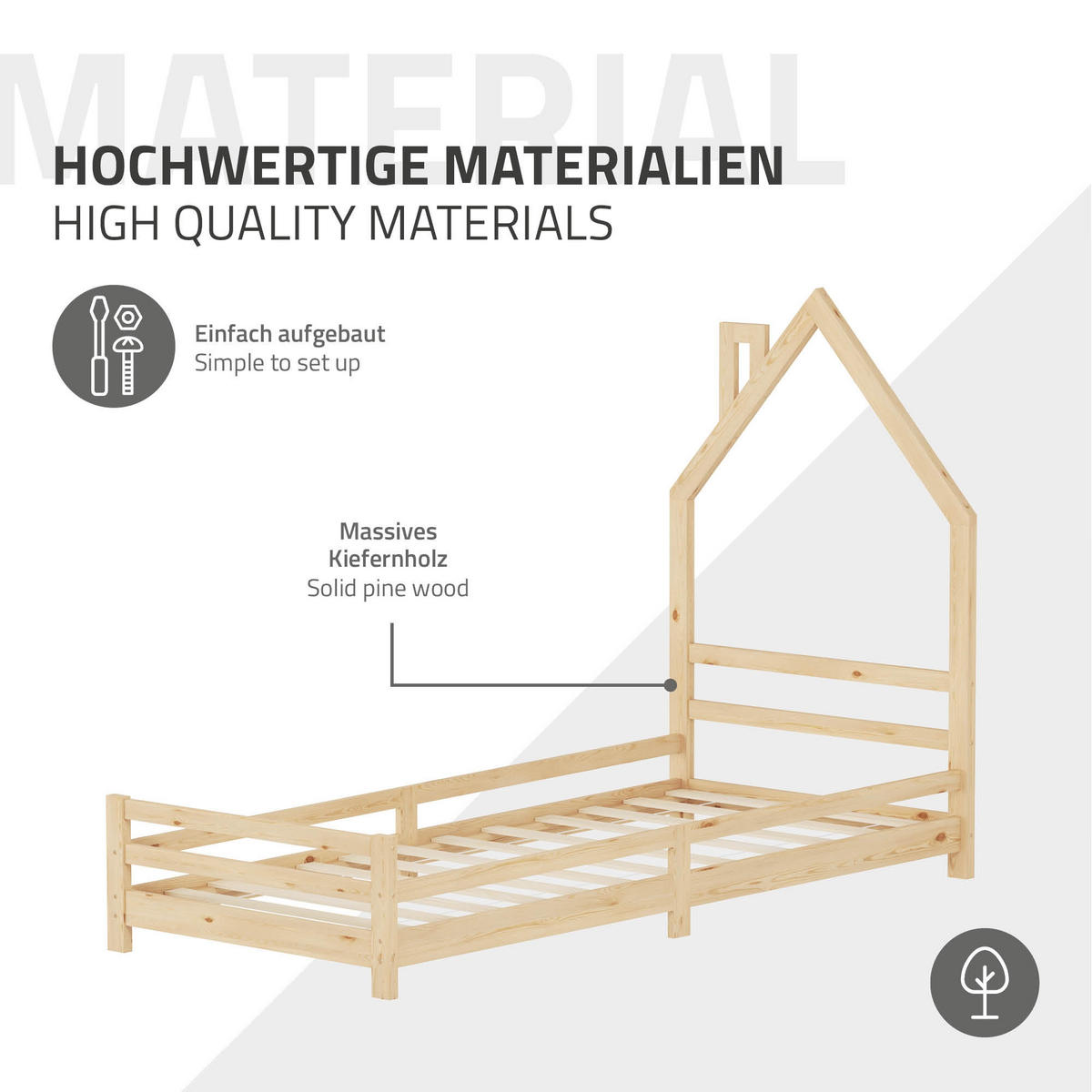 KINDERBETT Haus 90x200 cm Natur - Hellbraun, Holz (90/200cm) - ML-DESIGN