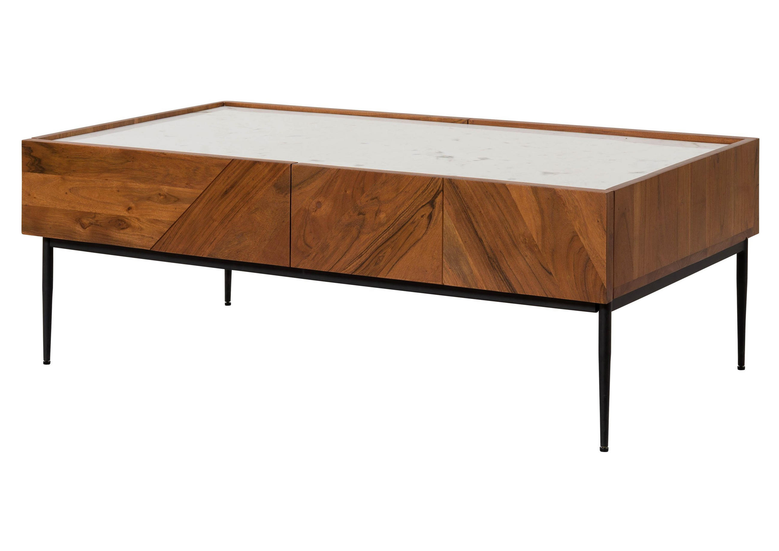 COUCHTISCH Akazie 110x60x38 natur / weiß lackiert KARLSTAD #01 - Braun, Holz (110/60/38cm) - Massivmoebel24