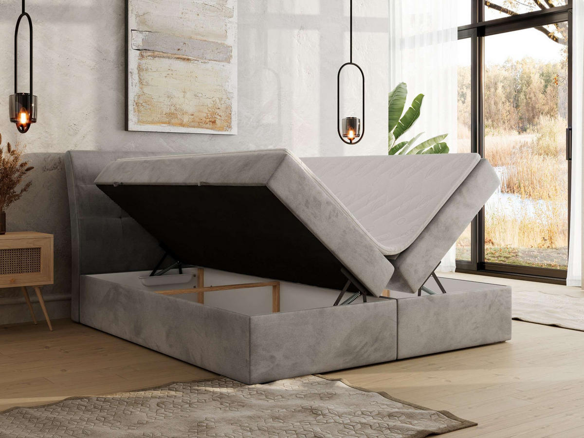 BOXBETT DAGOS 120/200 - Hellgrau Velvet - H4 - Topper T25 - Hellgrau, Textil (120/200cm) - MKS