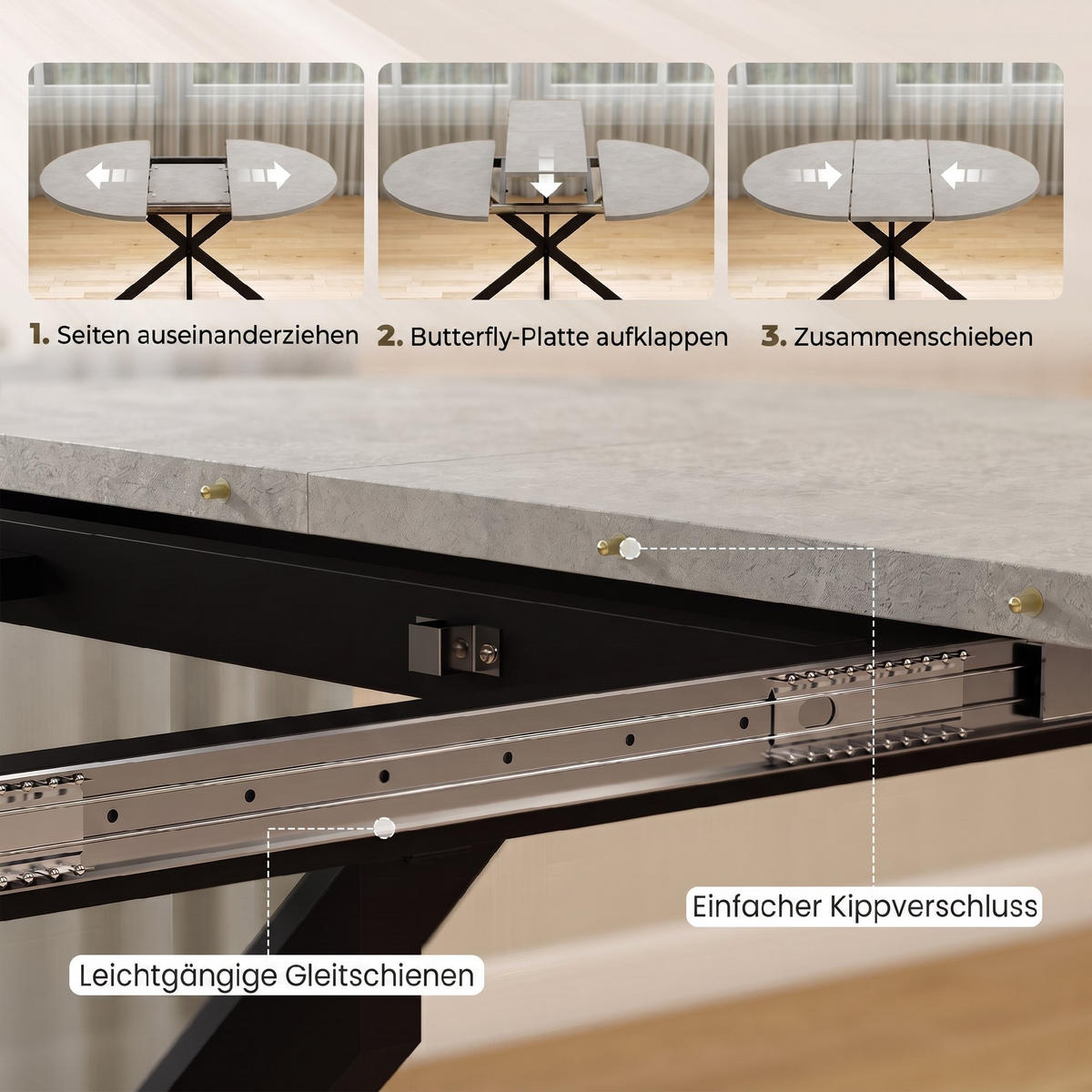 ESSTISCH Grau ausziehbar 135/100/75 cm - Grau, Metall (135/100/75cm) - PANGIVO