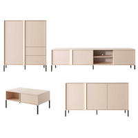 WOHNZIMMER-SET Dast (4-tlg) Beige / mit LED-Beleuchtung - Beige/Schwarz, Holz/Holzwerkstoff (556/123/60cm) - Feldmann-Wohnen