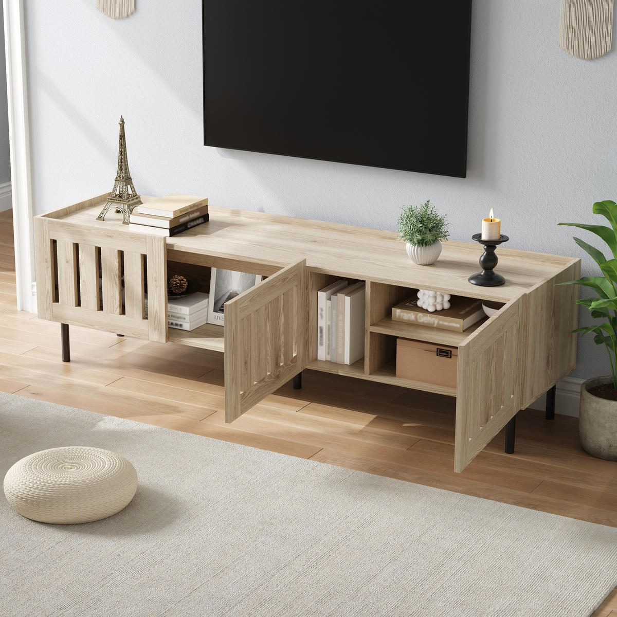 TV-LOWBOARD 160x40x47 cm Naturholz Minimalistisch 2 Schränke - Naturfarben, Holzwerkstoff (40/47/160cm) - FLIEKS