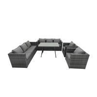 LOUNGESOFA SET mit Stuhl Esstisch Polyrattan 8-Sitzer - Dunkelgrau/Grau, Glas/Kunststoff - Fimous
