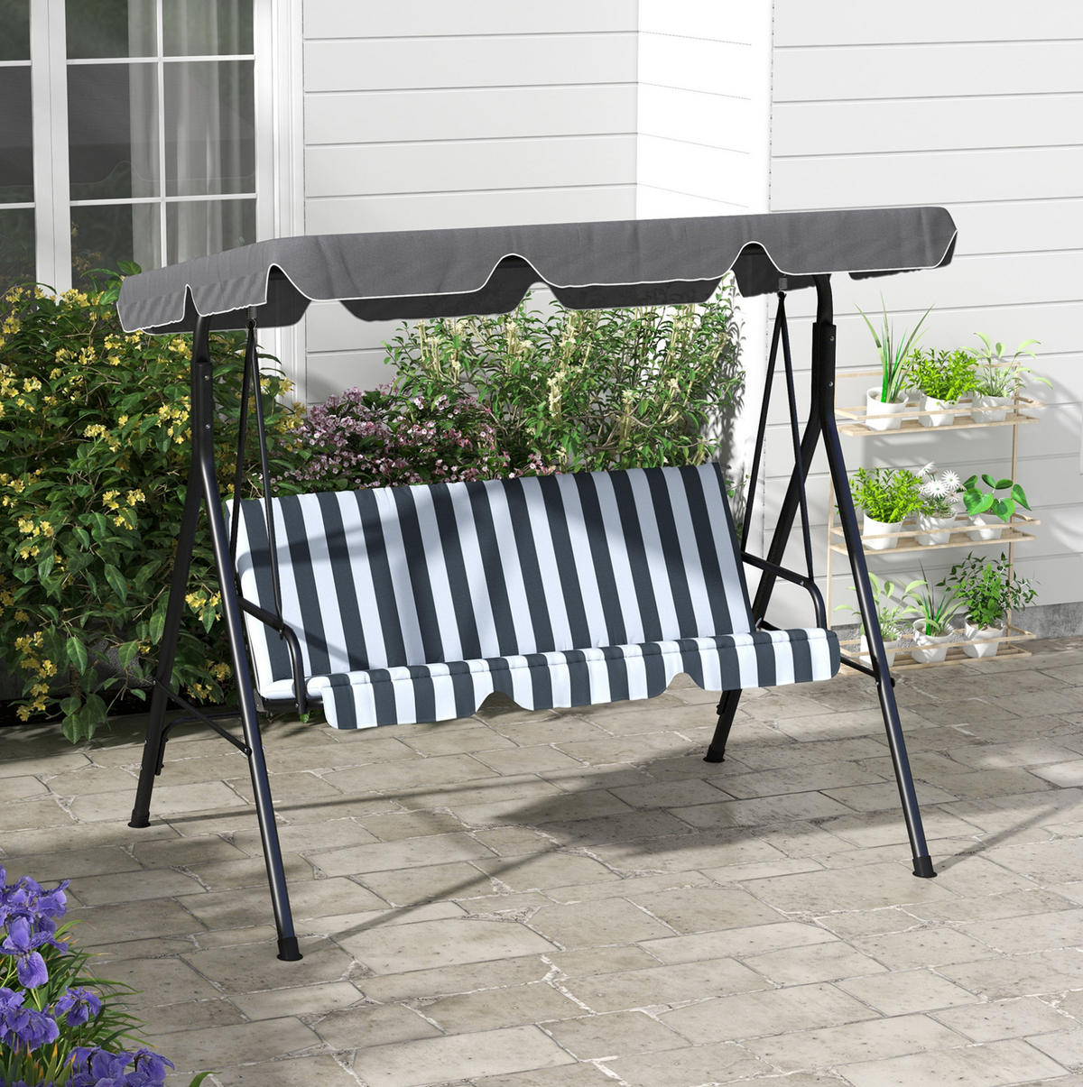 HOLLYWOODSCHAUKEL aus Polyester 172 x 110 x 153 cm in Grau mit neigbarem Sonnendach - Grau, Textil (110/153/172cm) - Modfu