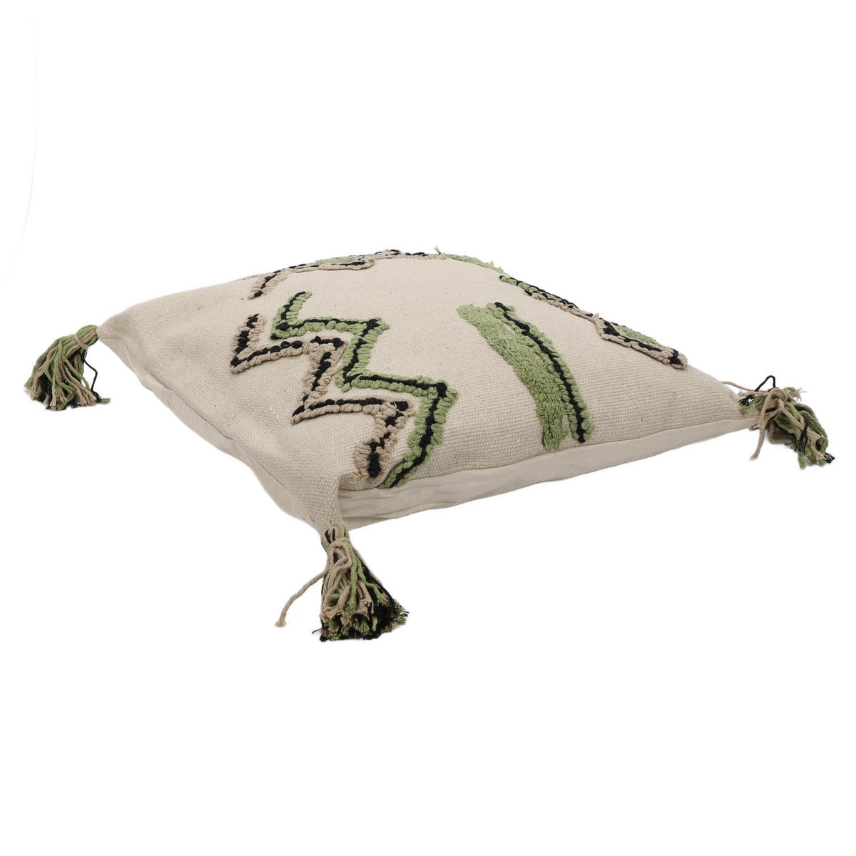BAUMWOLLKISSEN mit Fransen 45/45/4 cm - Grün, Naturmaterialen (45/45cm) - Home Styling Collection