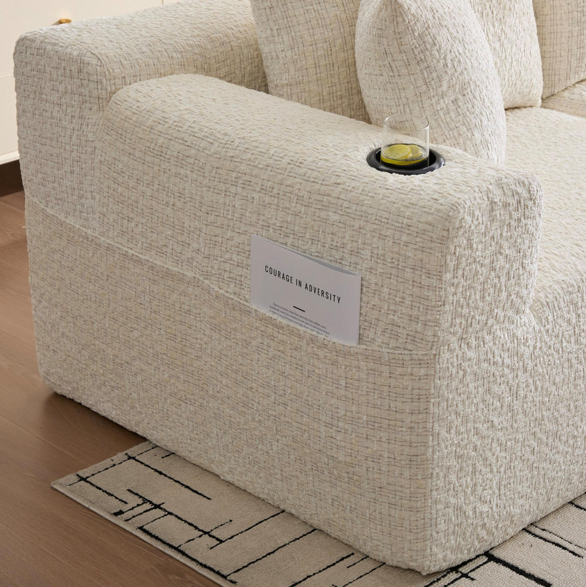 ECKSOFA 261/165/80,5 cm ohne Montage mit Getränkehaltern, Seitentaschen und modularem Chenille-Bezug, Beige - Beige, Textil (261/165cm) - Redom