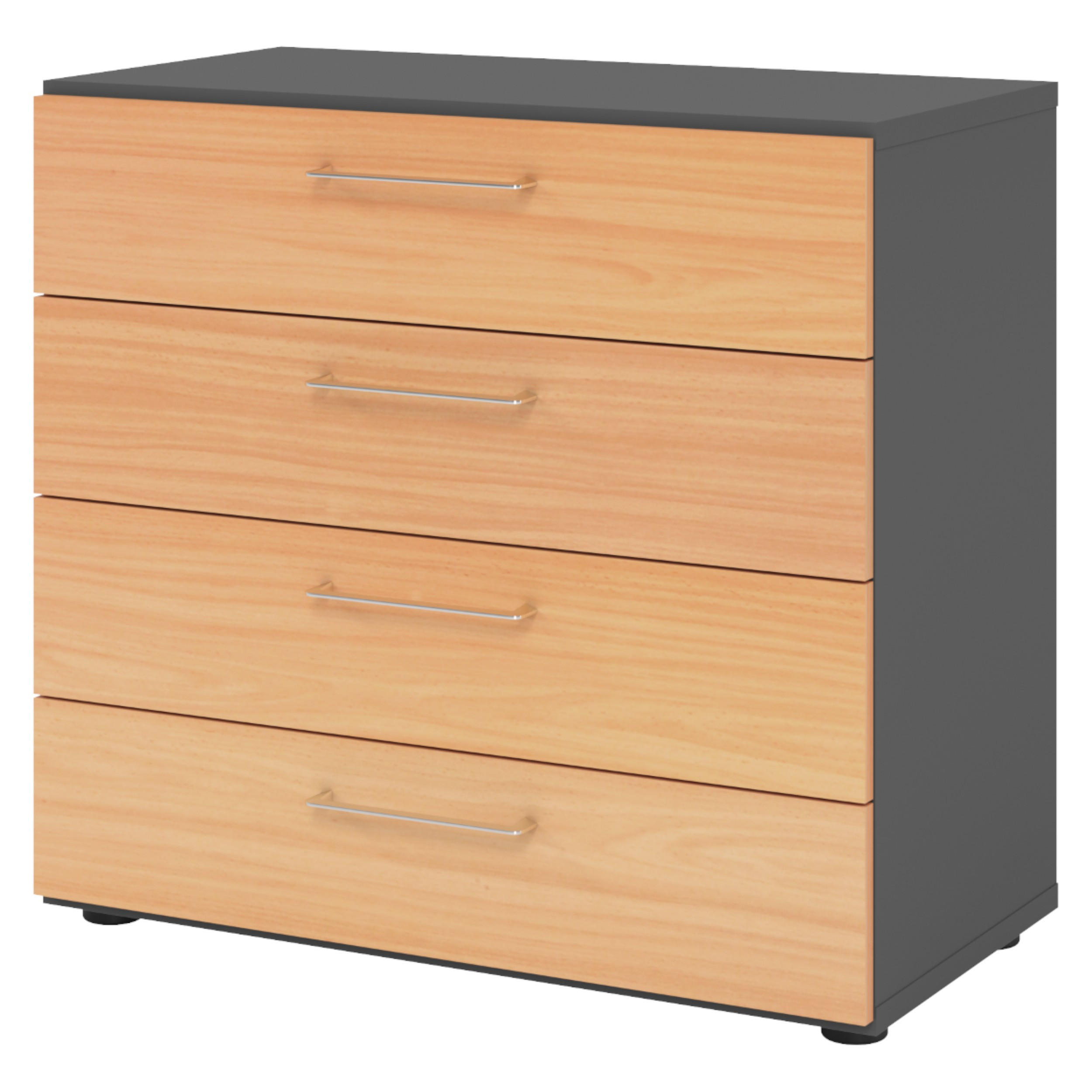 SCHUBLADENSCHRANK - 4 Schübe 42/80/74,8 cm in Graphitfarben/Buchefarben - Buchefarben/Graphitfarben, Holzwerkstoff (80/74.8/42cm) - bümö