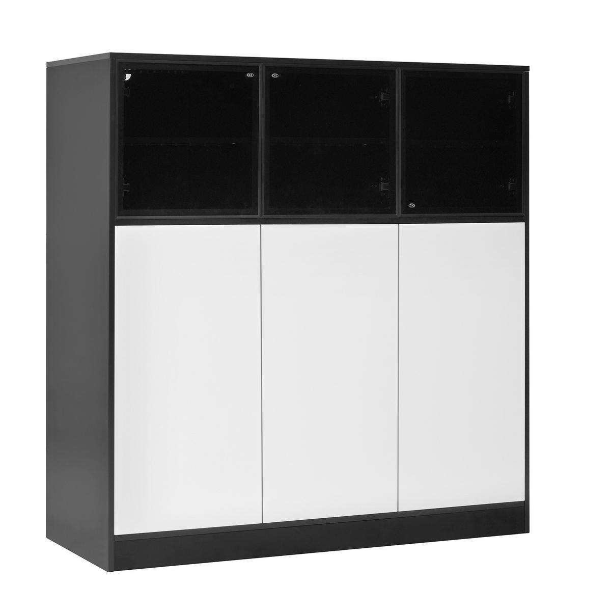 SIDEBOARD 100/40/105 cm schwarz/weiß aus Glas und Spanplatte mit LED - Schwarz, Glas (100/105/40cm) - OKWISH