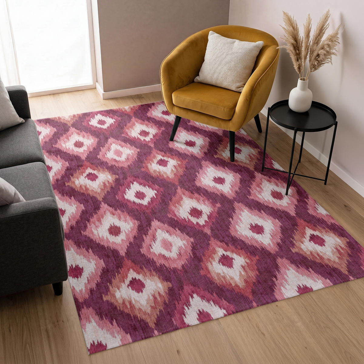 KOBERCE - Diamantové tvary - Ružová - Vzor - Textúra - 140x200 cm - bordová, textil/plast (140/0.4cm) - OnlyWow