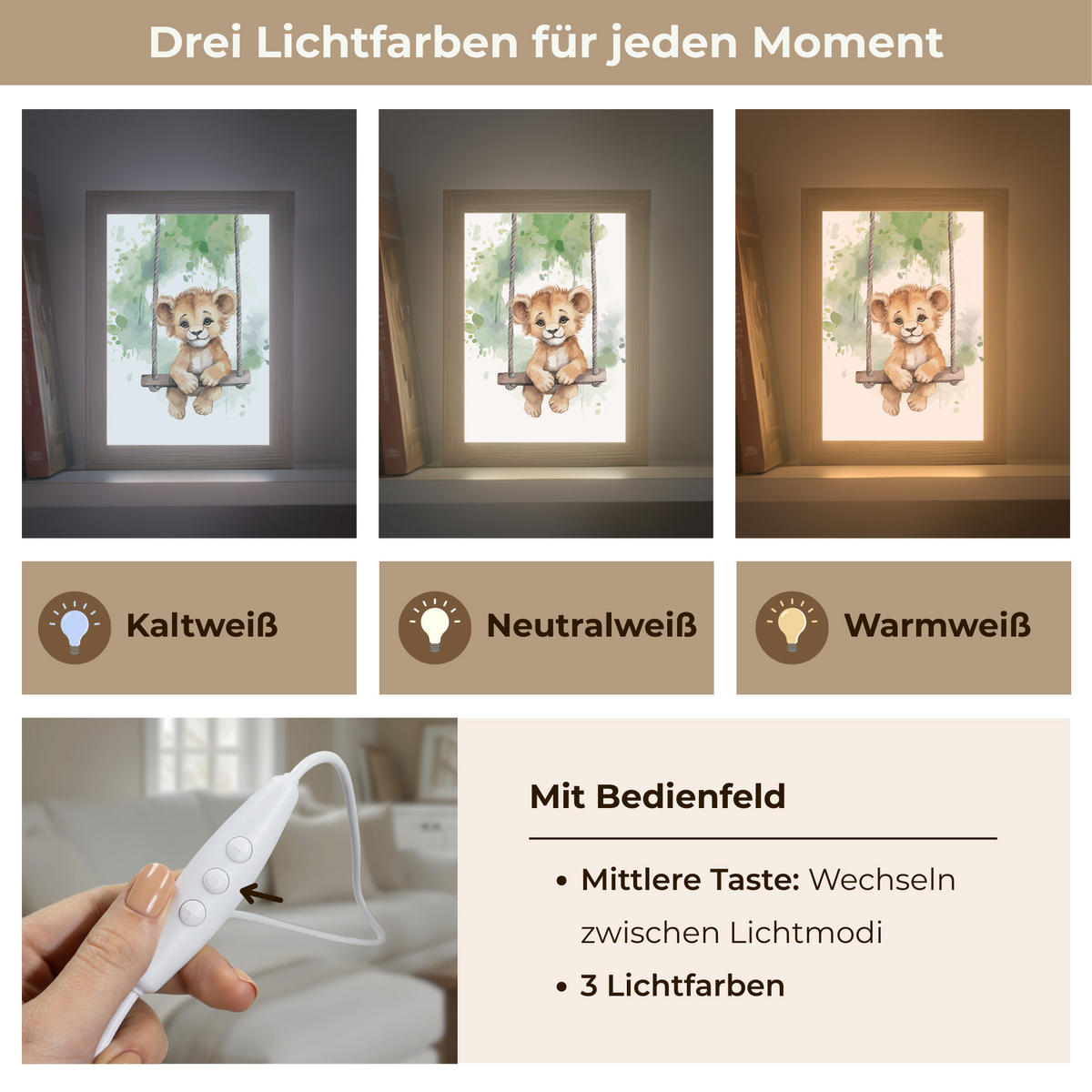 WANDLEUCHTE Löwe - Tier - Kinder - Dschungel 15x20 cm - Weiß, Holzwerkstoff (15/20/8cm) - OnlyWow