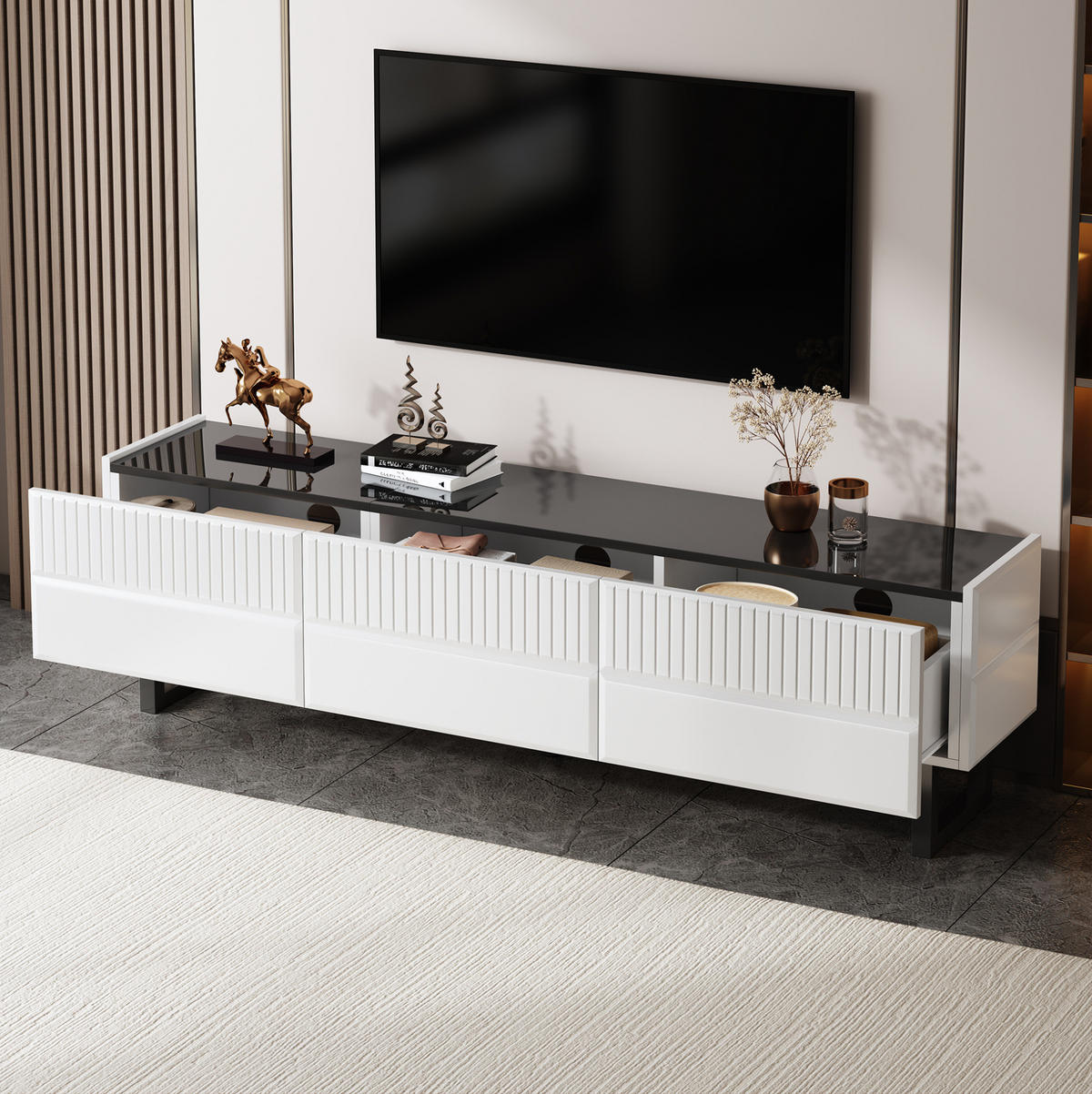TV-SCHRANK mit Schubladen 170 x 35 cm Schwarz/Weiß - Schwarz, Holzwerkstoff (35/47/170cm) - Beauniv